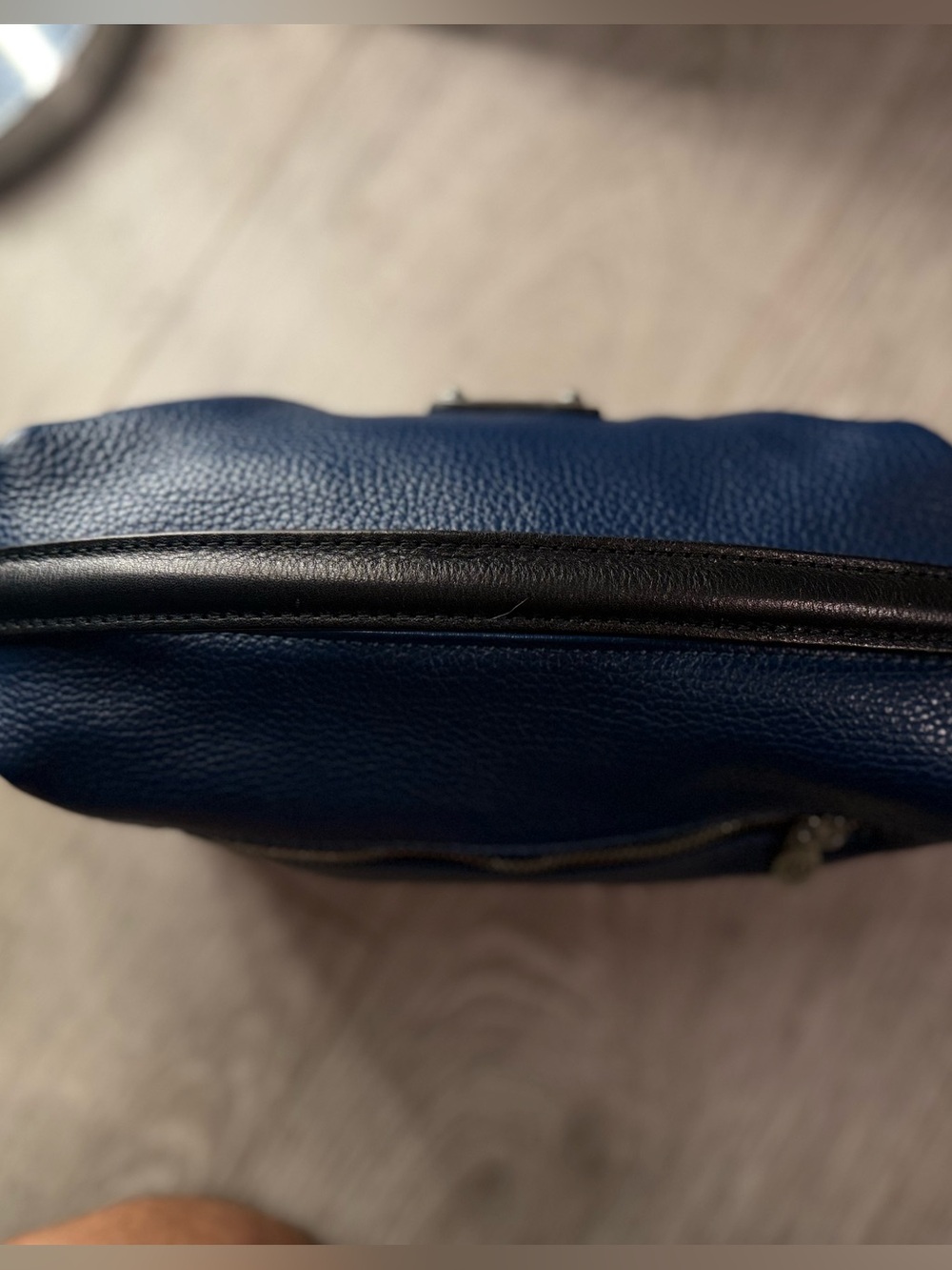 Valentina Navy Blue Pebbled Leather Crossbody with Black Strap - Picture 9 of 10